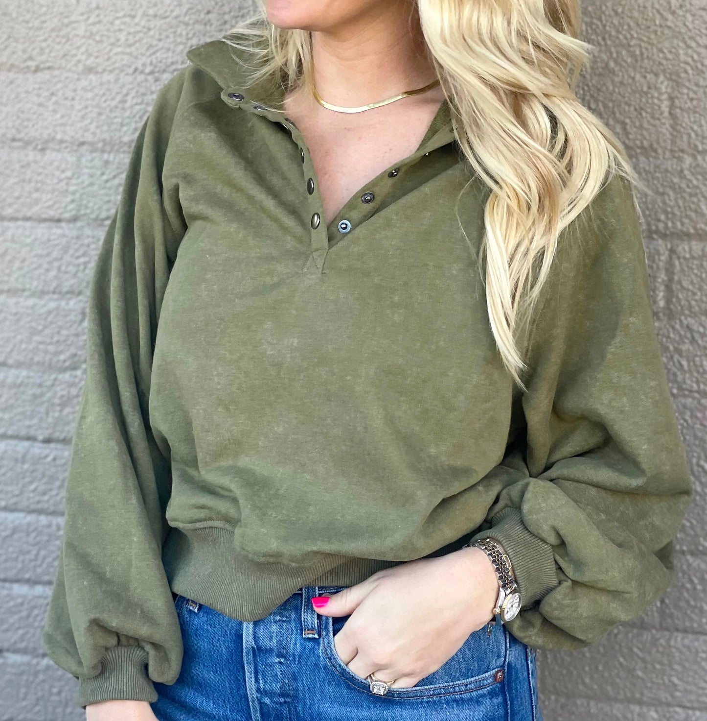 Carrie Button Top - Olive